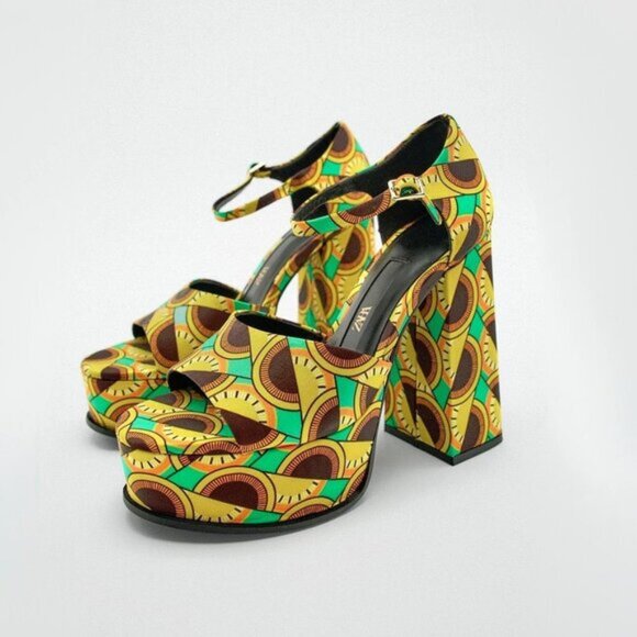 NWT Zara multicolour retro-inspired abstract print chunky platform heeled sandal - Picture 5 of 13